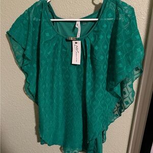 NY Collection Emerald Green with Lace Cover Blouse